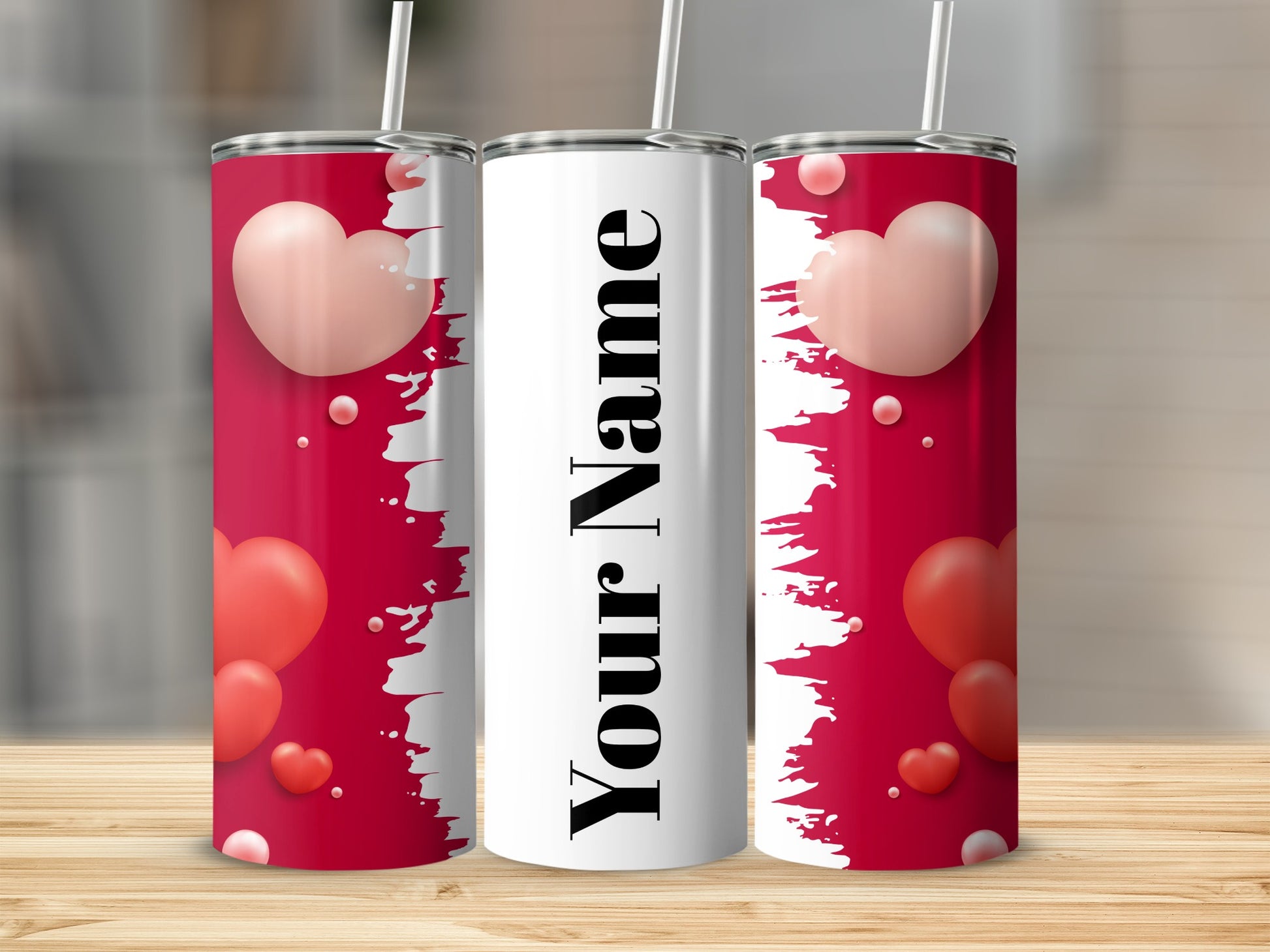 Customizable Your Name Red Hearts Tumbler Flask