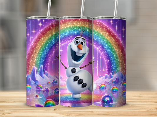 Colorful Cartoon Character with Rainbow Tumbler