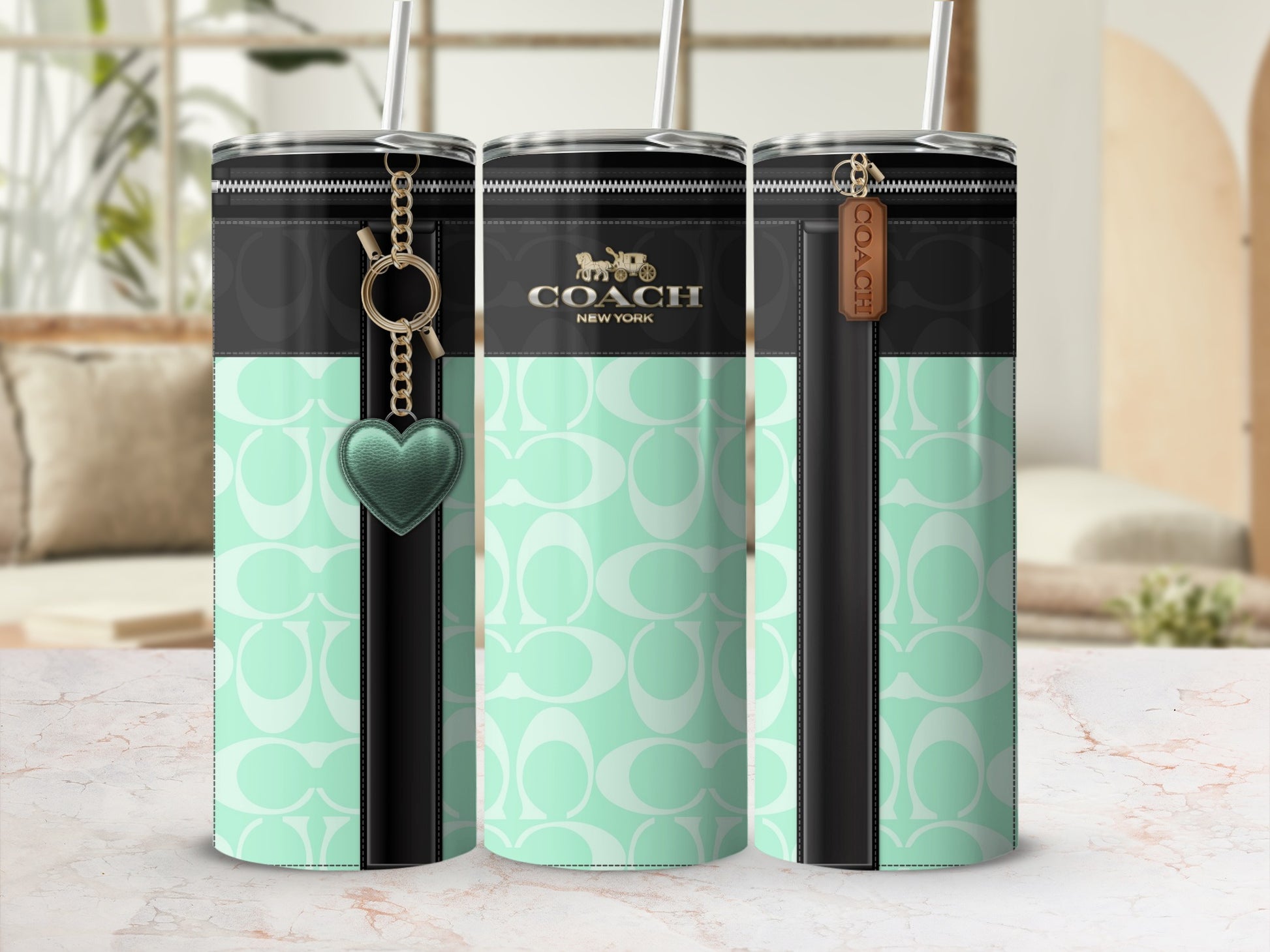 Stylish COACH New York Mint Green Tumbler Flask