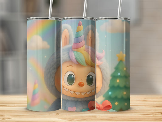 Adorable Rainbow Unicorn Character Christmas Tumbler