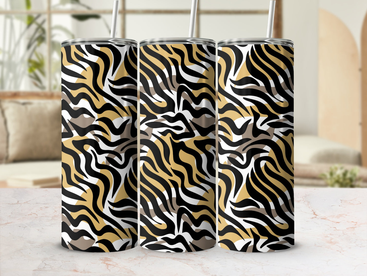 Zebra Stripes Insulated Tall Tumbler Cup with Straw