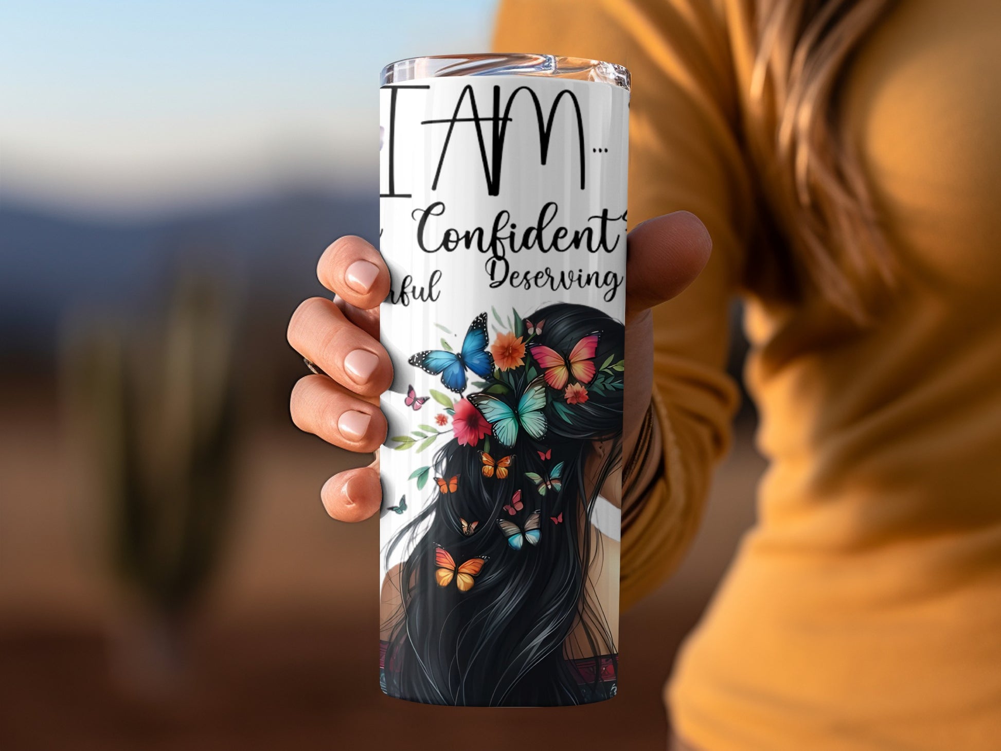 I AM Confident Thankful Deserving Butterfly Tumbler