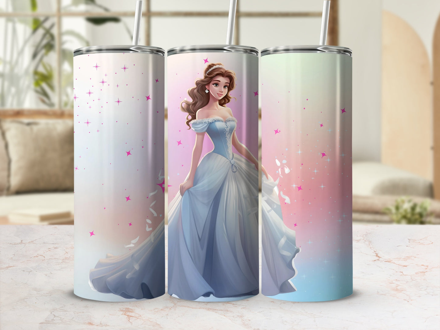Elegant Princess Tumbler with Sparkling Star Design