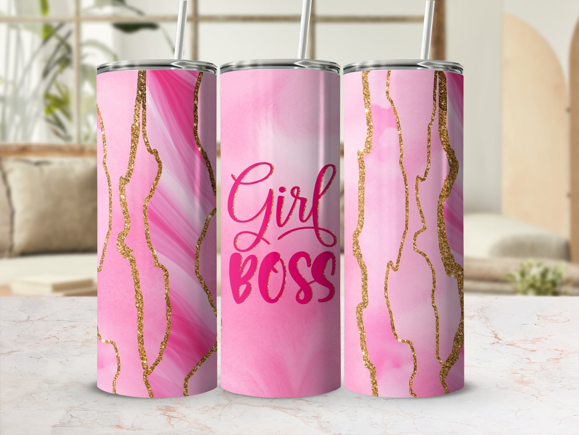 Girl BOSS Pink Gold Glitter Abstract Tumbler product type