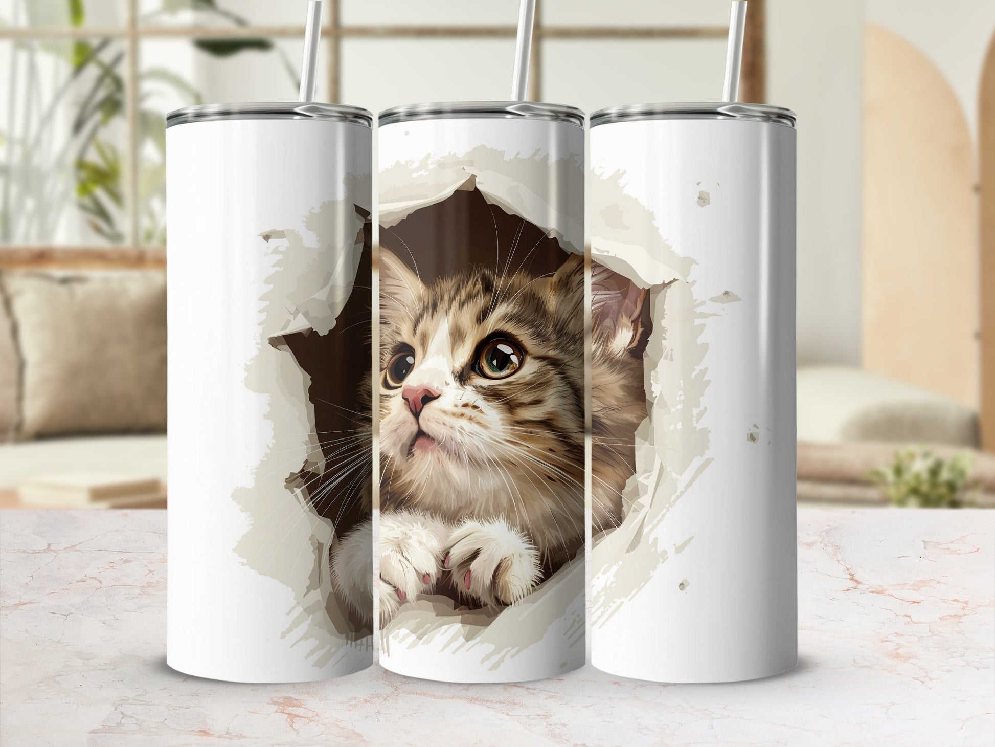 Cute cat peeking torn paper style product type