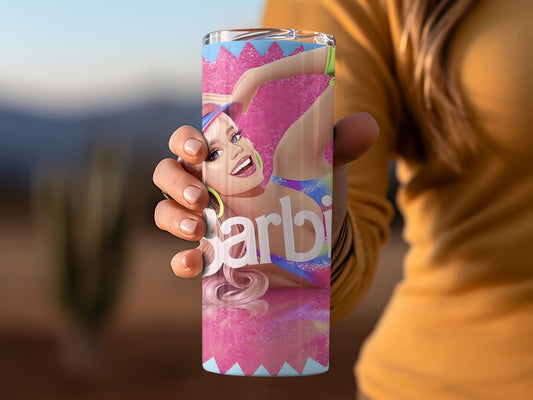 Barbie Blonde Hair With Neon Pink And Colorful Art Tumblers