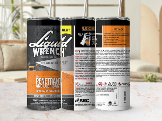 Liquid Wrench spray can with built-in LED light and prominent branding.