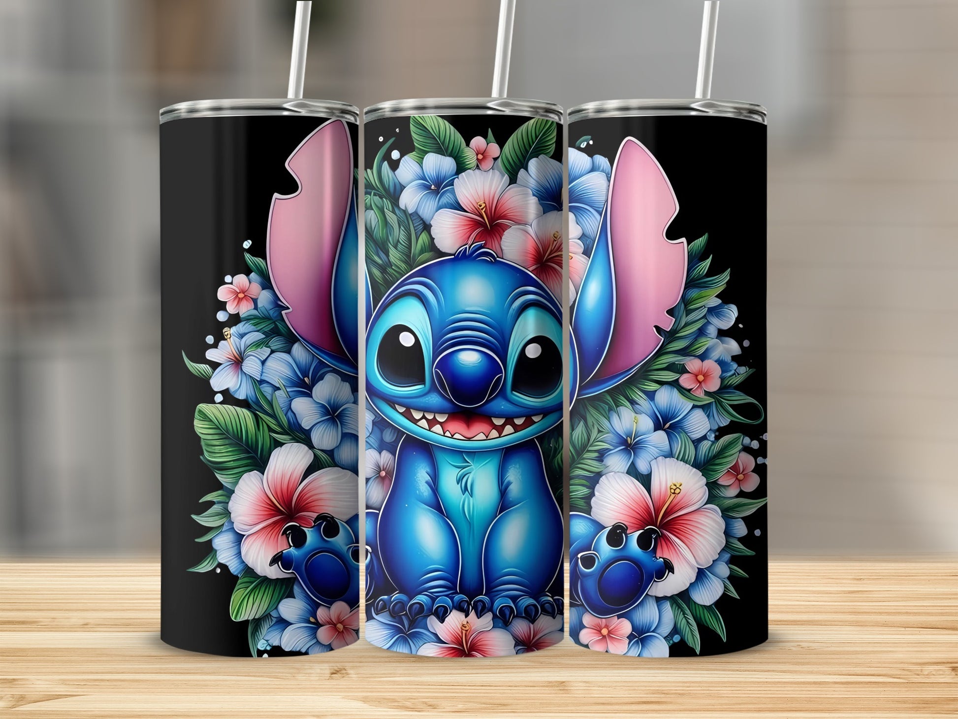 Adorable Blue Alien With Floral Background Tumbler