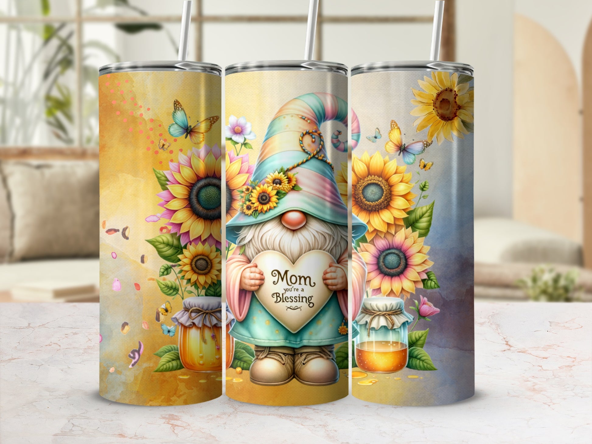 Sunflower Gnome Mom You Are a Blessing Tumbler