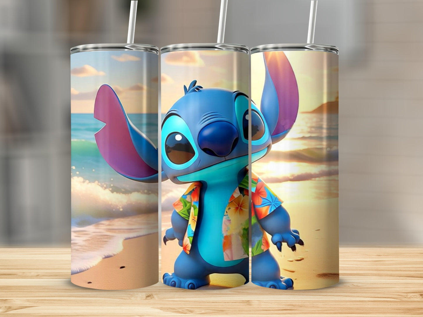 Beach Scene Cute Blue Alien Stainless Steel Tumbler