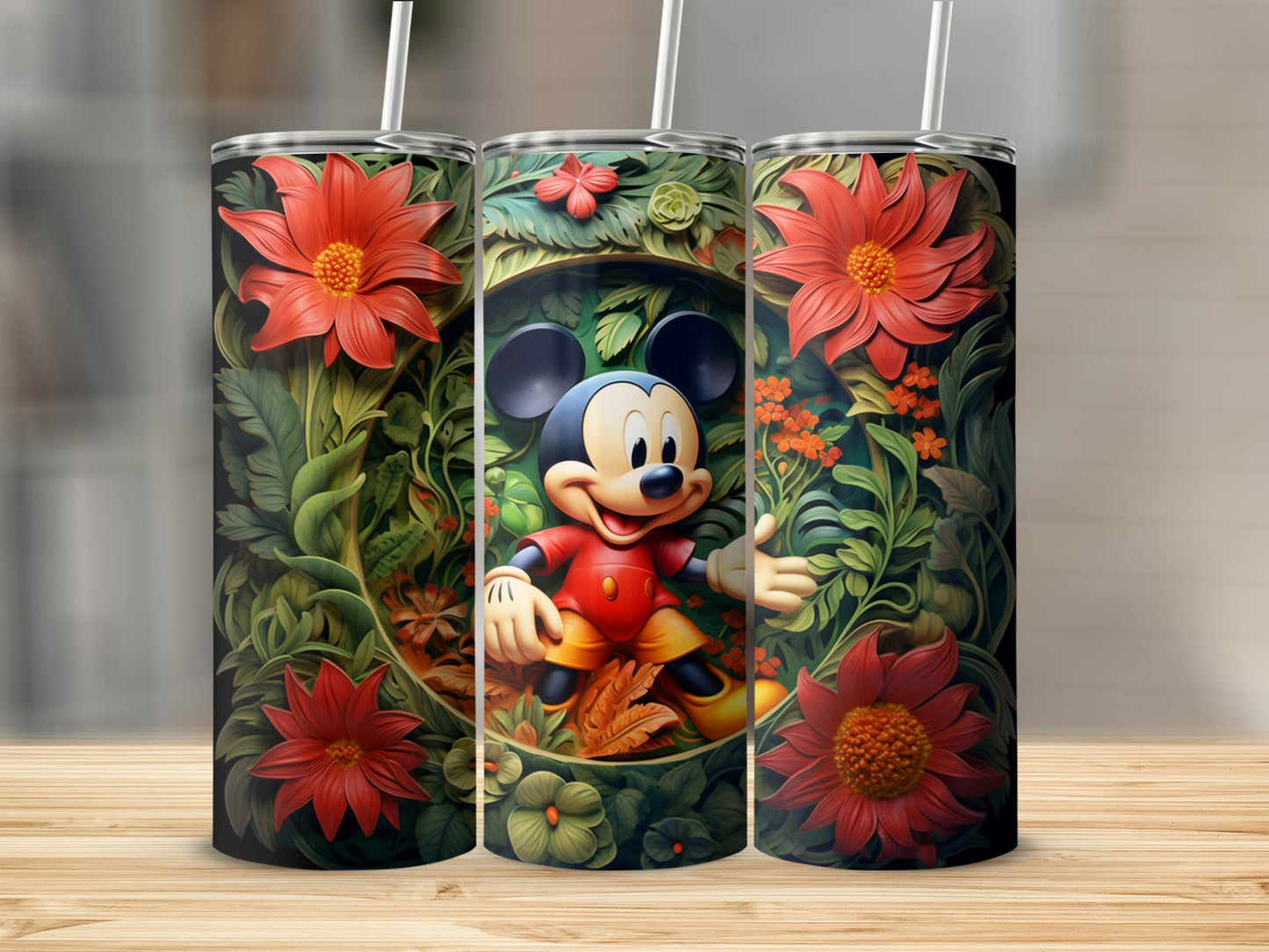 Vibrant Floral Mickey Mouse Design Tumbler Product