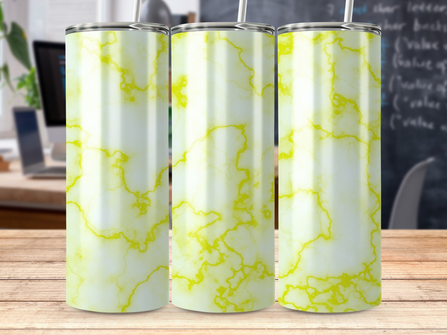 Vibrant Yellow Veins Marble Design White Tumbler product type