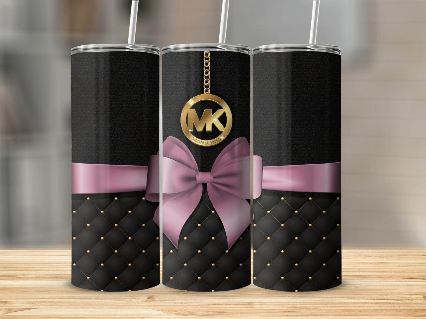 Elegant Black Pink Bow Patterned Insulated Tumbler