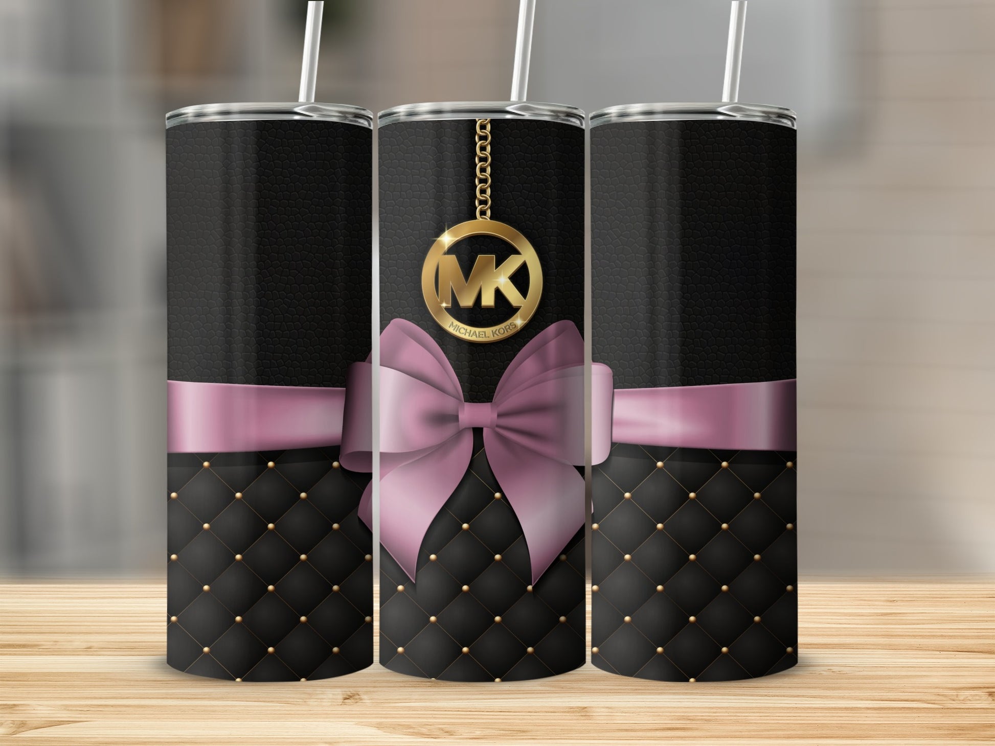 Elegant Black Pink Bow Patterned Insulated Tumbler