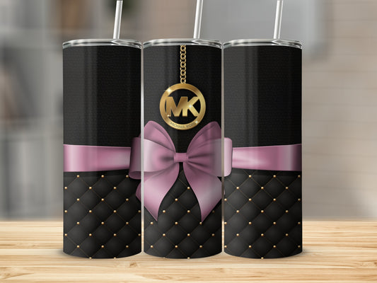 Elegant Black Pink Bow Patterned Insulated Tumbler