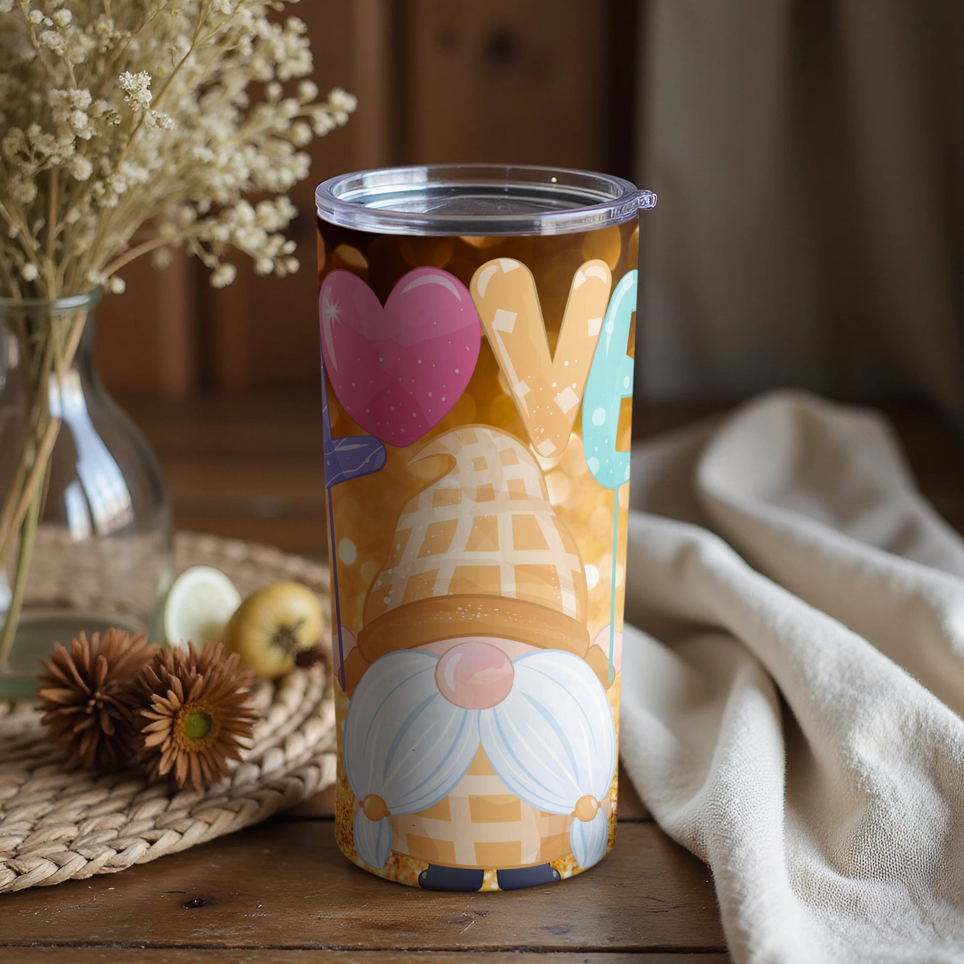 Love Waffle Cone Gnome Insulated Tumbler Cup