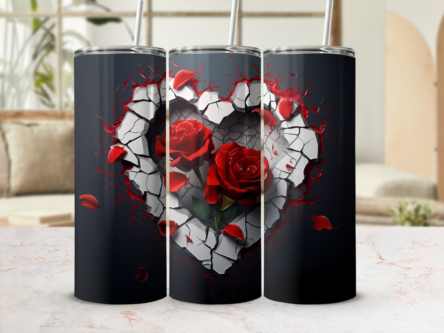 Striking Red Roses Heart Design Insulated Tumbler