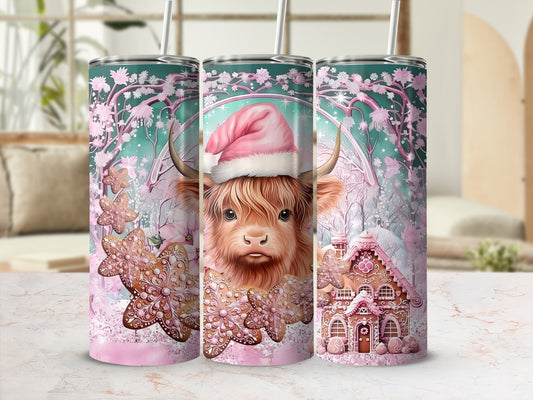 Christmas Highland Cow Gingerbread Skinny Tumbler Cup