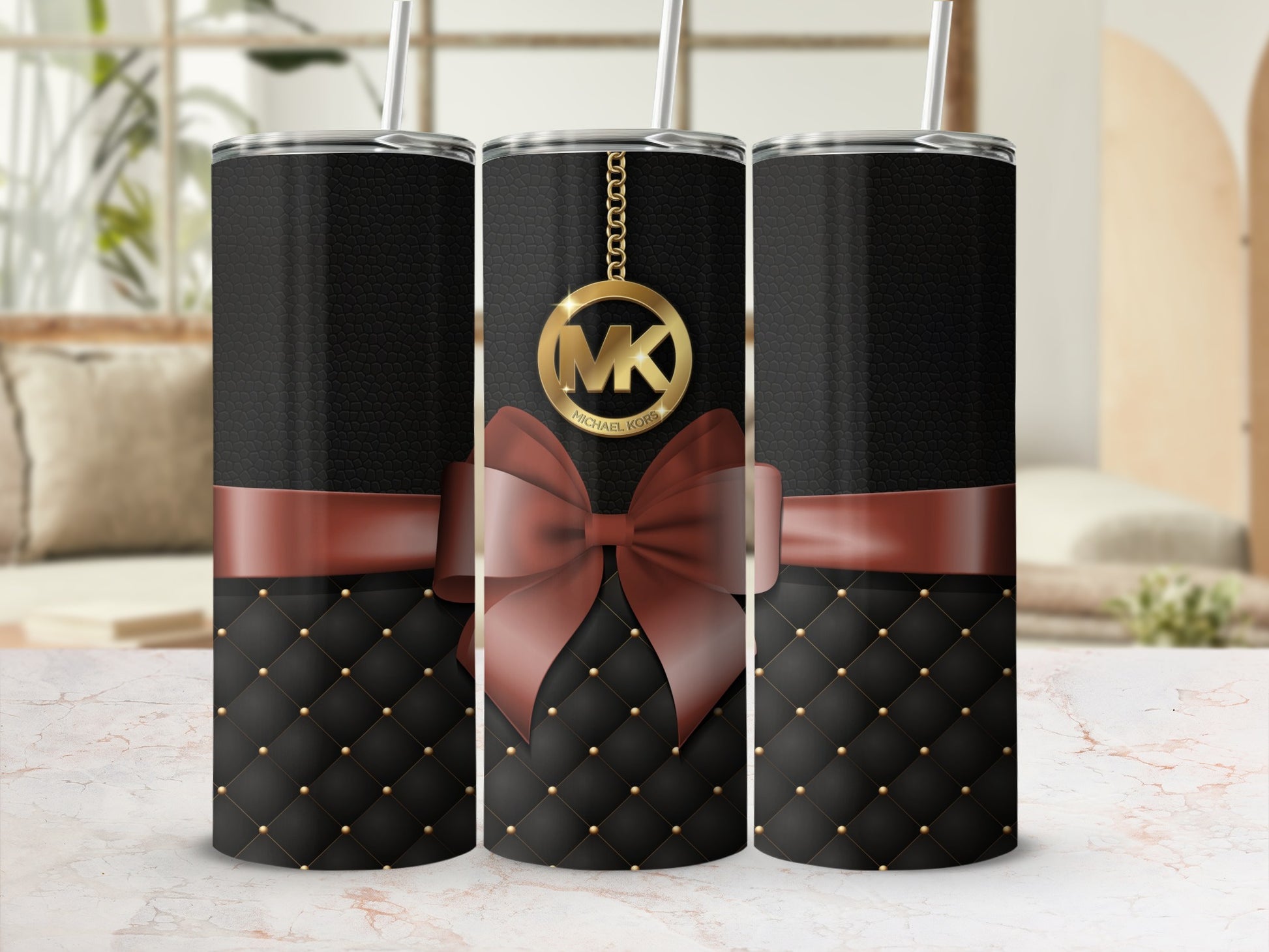 Stylish Black and Red Tumbler with Gold Accents