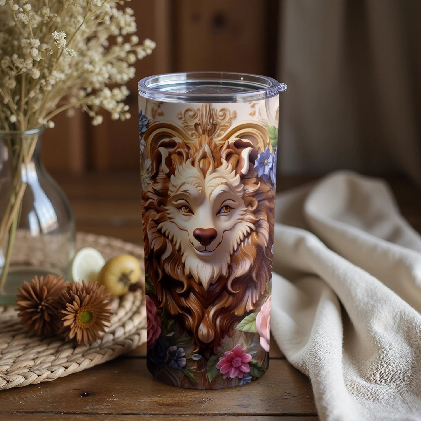 Enchanting Woodland Wolf Art Insulated Tumbler