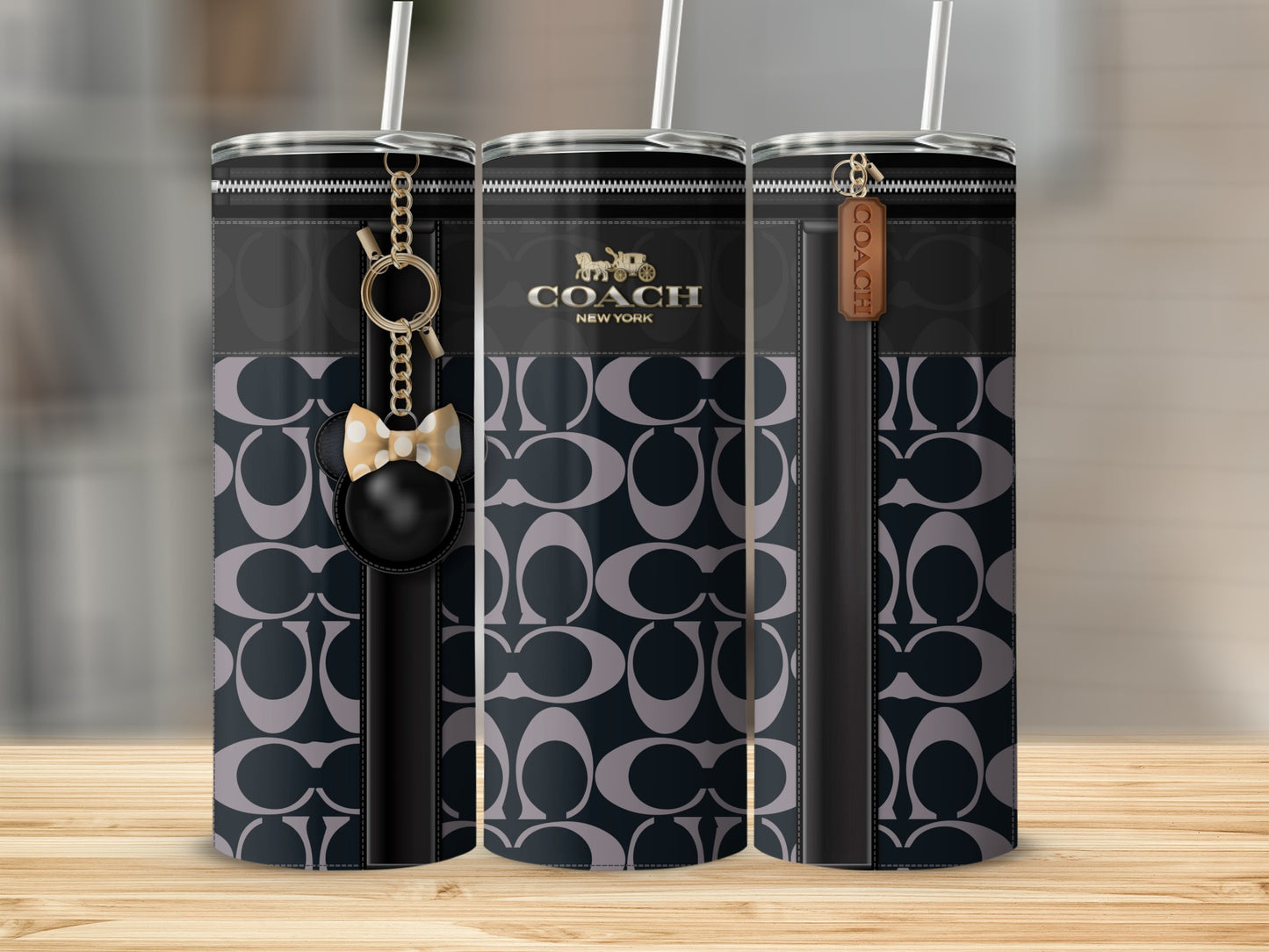 Stylish Coach Design Tumbler with Fun Keychain Accessory