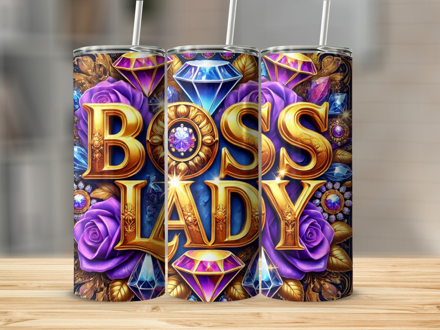 Boss Lady Purple Rose and Jewel Design Drinkware
