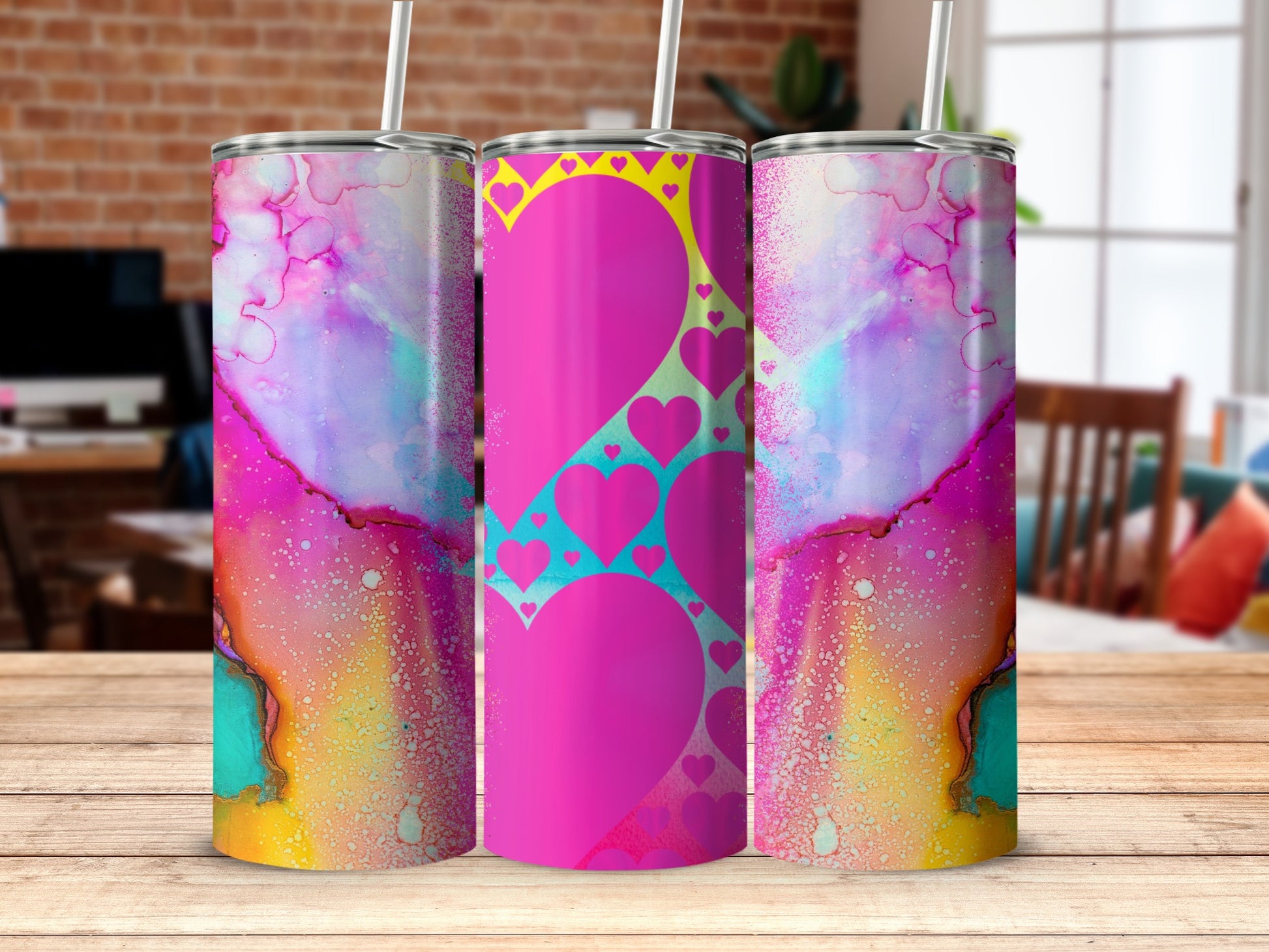 Vibrant Heart and Watercolor Design Tumbler