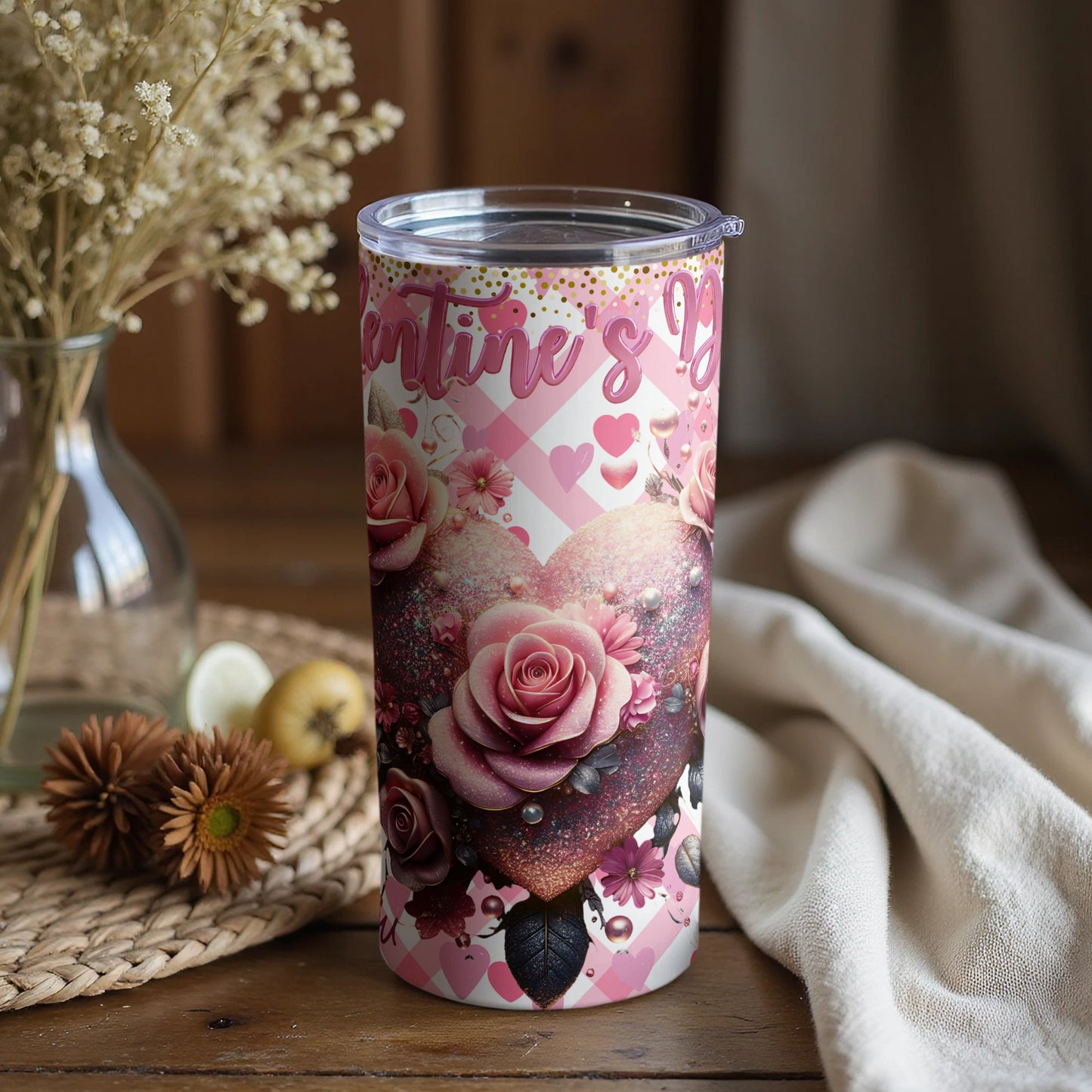 Valentine's Day Floral Heart Design Tumbler