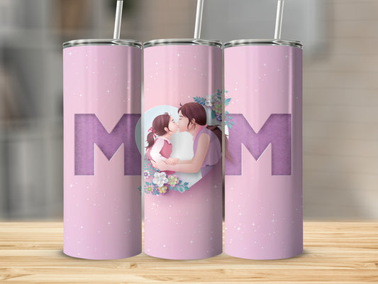 Pink Tumbler Mom Daughter Heart Design Tumbler