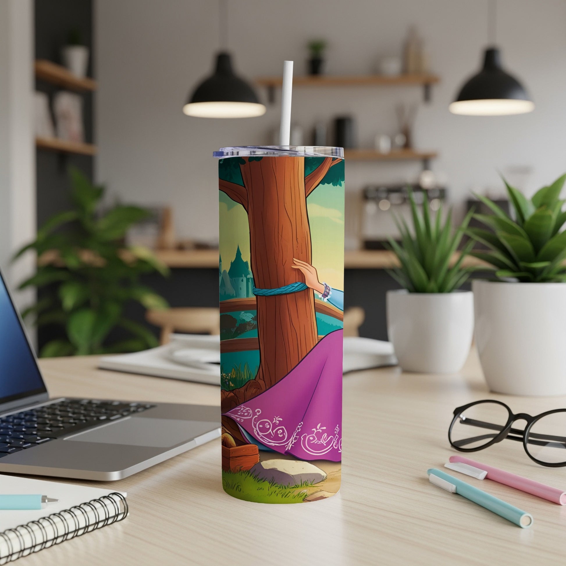 Tumbler featuring a fantasy scene with a woman tied to a tree.