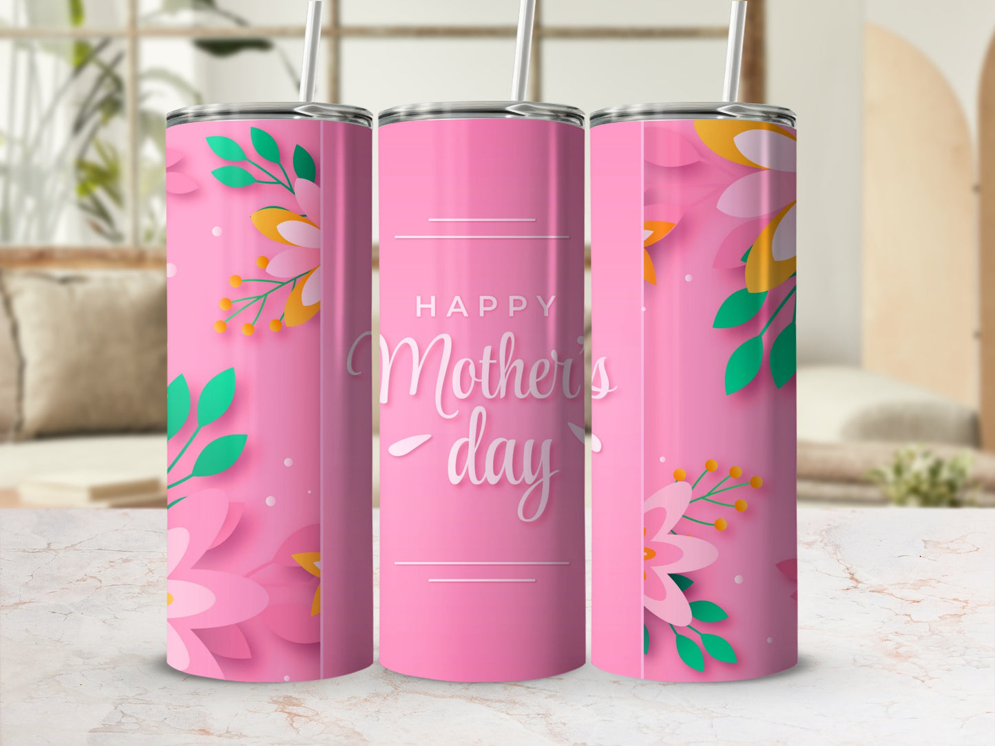 Happy Mother's Day Floral Design Tumbler for Gifting