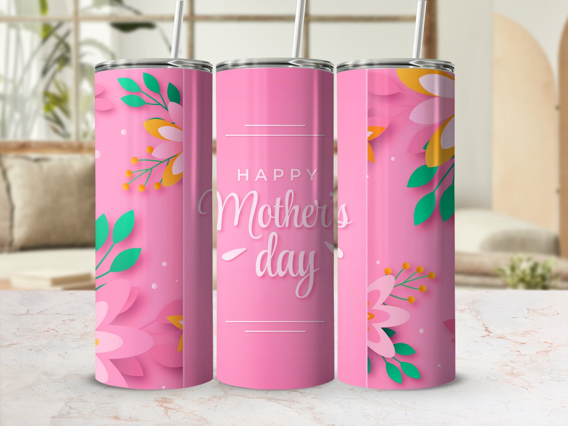 Happy Mother's Day Floral Design Tumbler for Gifting