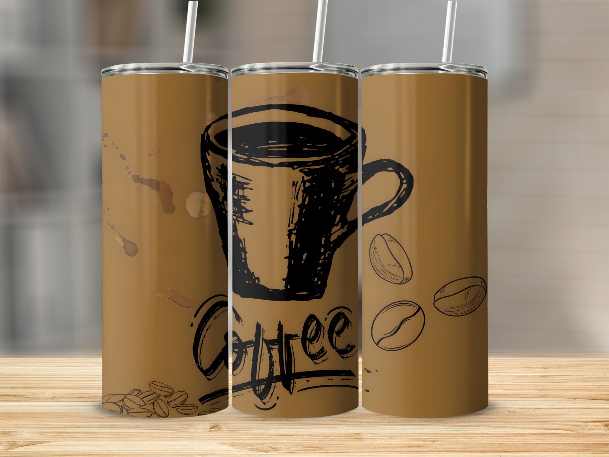 Coffee Cup and Beans Design Insulated Tumbler