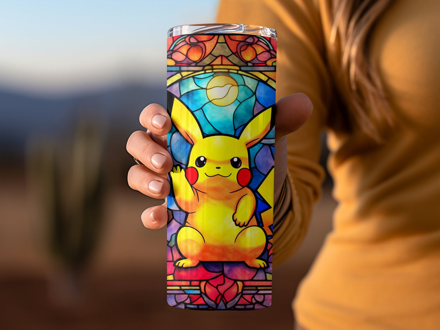 Vibrant Pikachu Stained Glass Design Drinkware Accessory