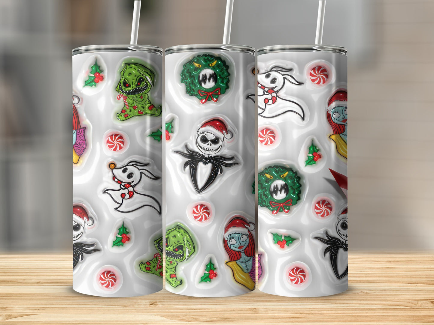 Holiday Cartoon Characters Pattern White Tumbler