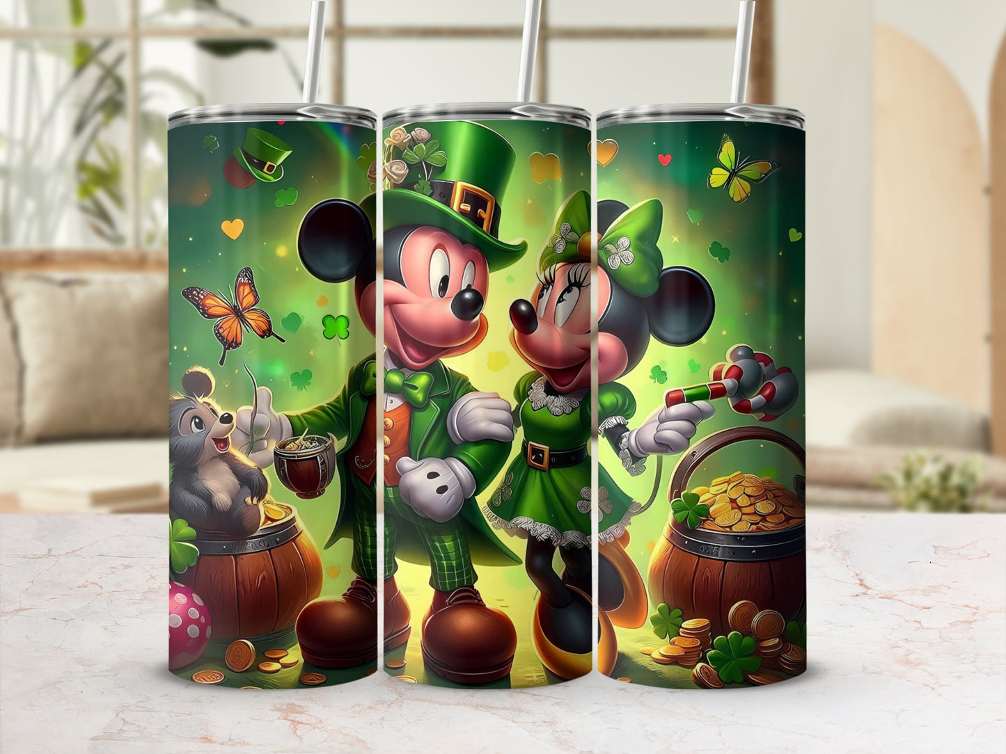 St. Patrick's Day Themed Mickey and Minnie Tumblers