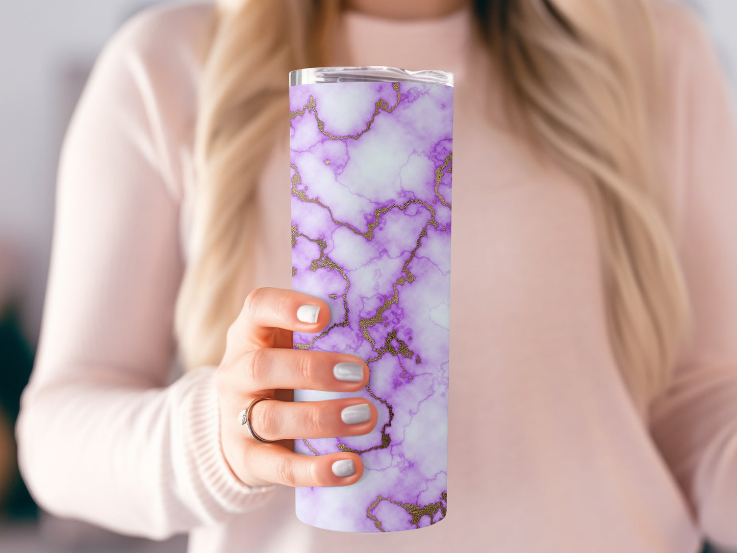 Lilac Marble Texture With Golden Veins Pattern Tumblers