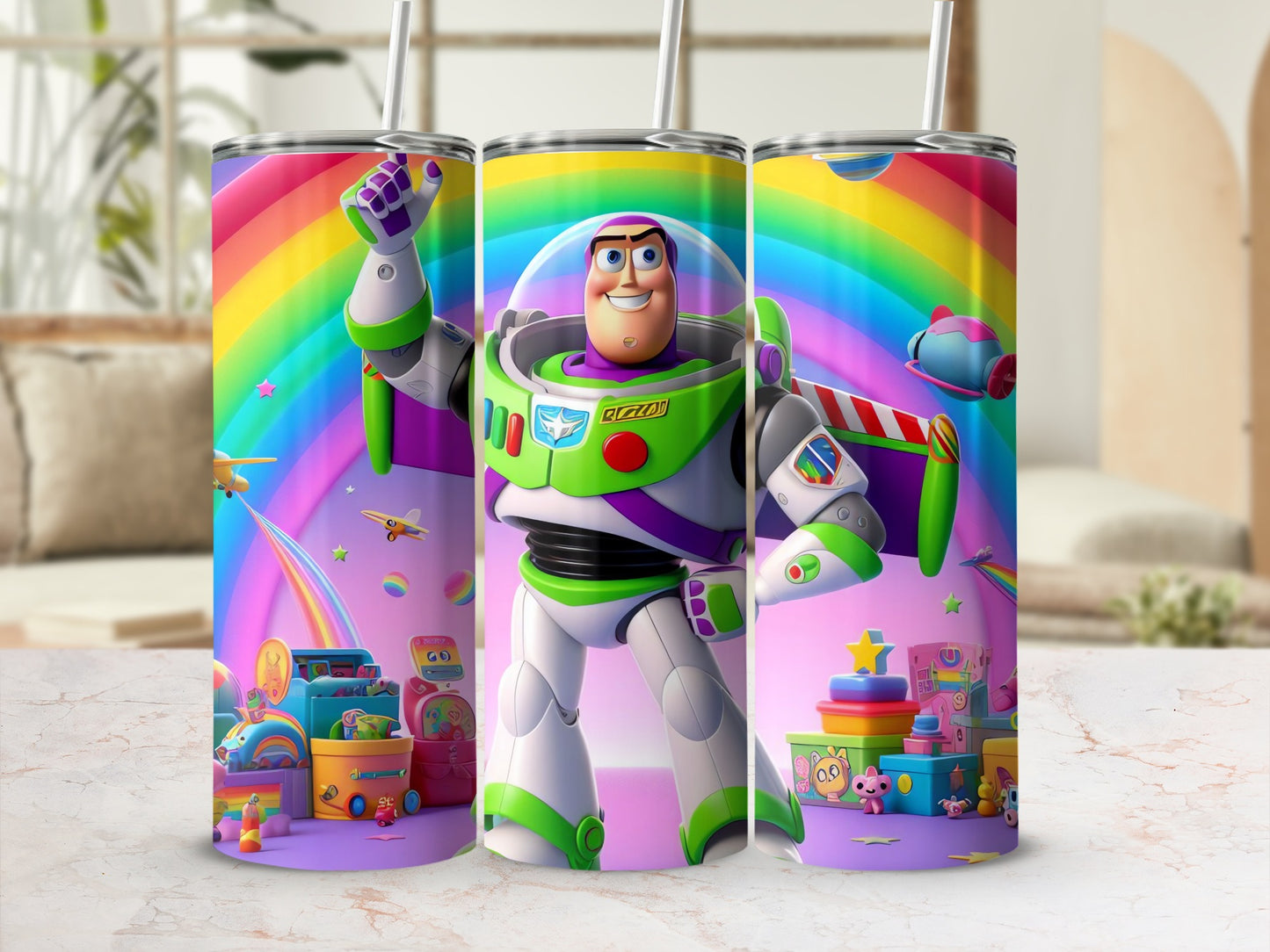 Buzz Lightyear Colorful Rainbow Tumbler for Kids