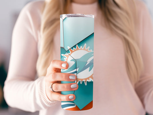 Miami Dolphins Logo Fractured Orange and Teal Design Tumblers