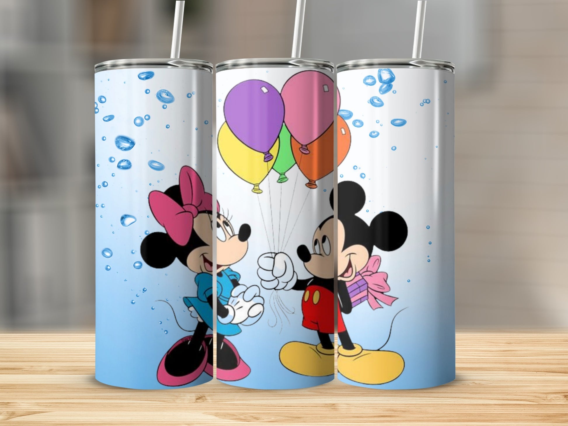 Mickey and Minnie Mouse with Balloons Tumbler