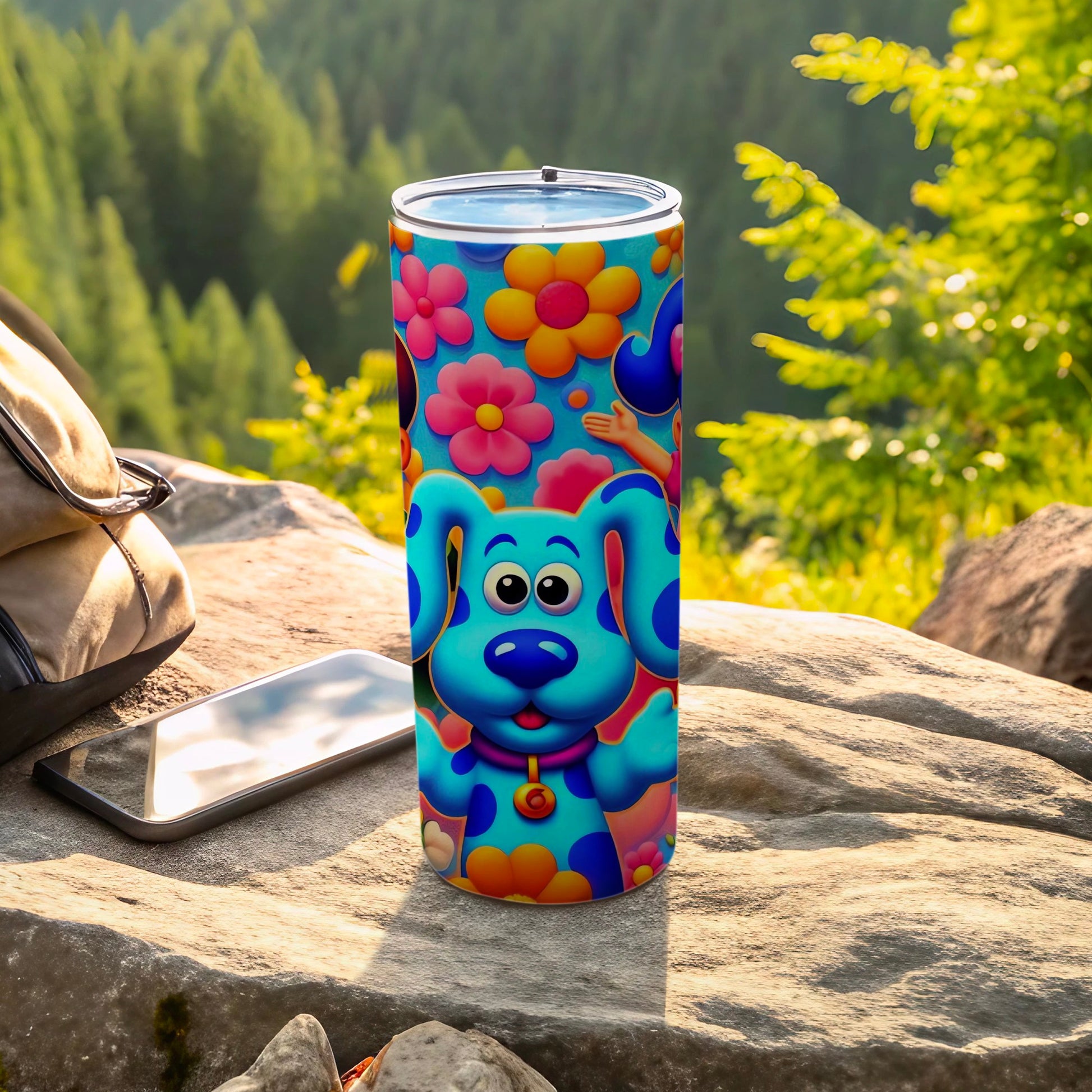 Colorful Cartoon Dog and Flowers Insulated Tumbler