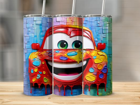 Colorful Cartoon Car Tumbler With Straw Smiling Face Design