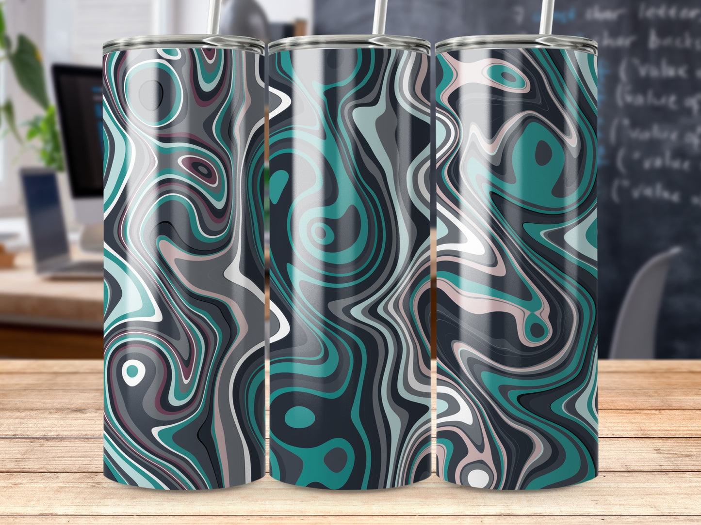 Abstract Swirls Featuring Aqua And Grey Hues Tumblers
