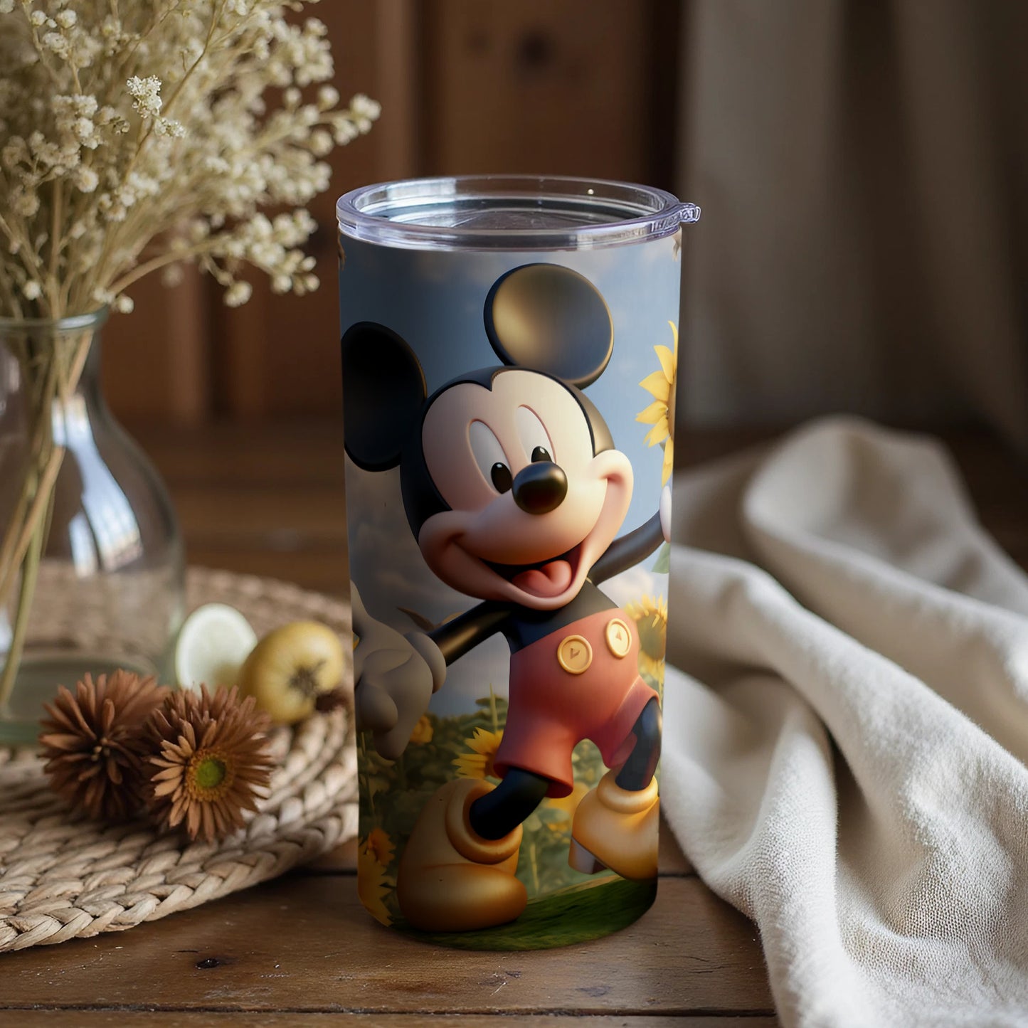 Mickey Mouse Floral Sunflower Design Tumbler