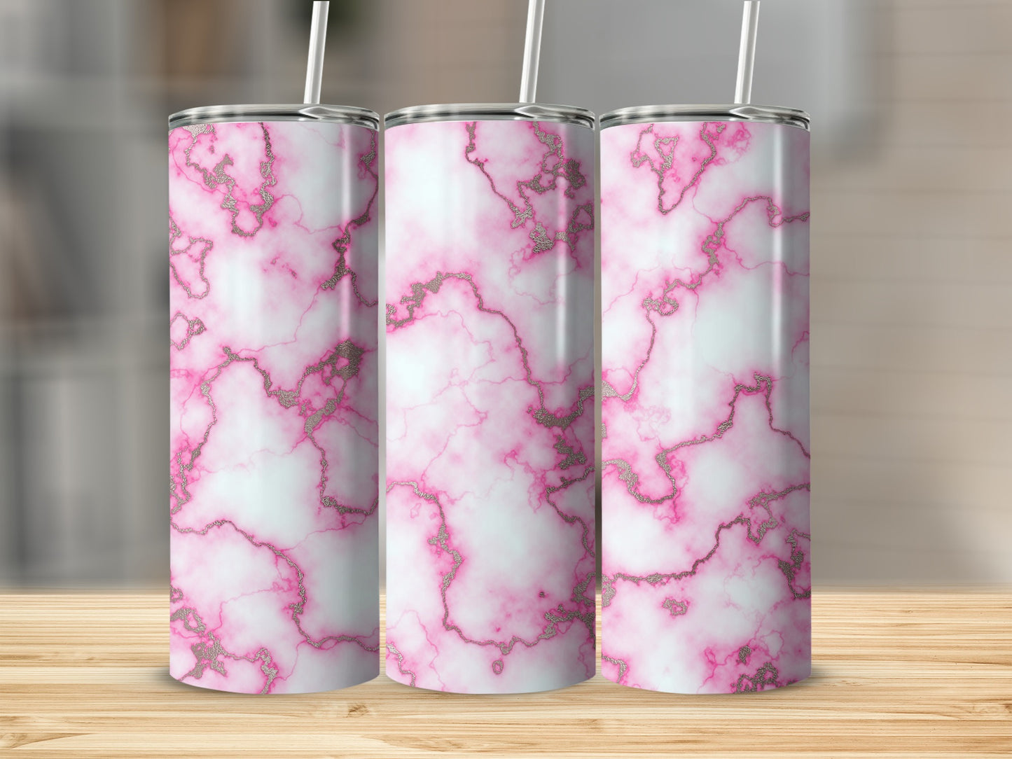 Delicate Pink Marble Design Elegant Silver Veins Tumblers