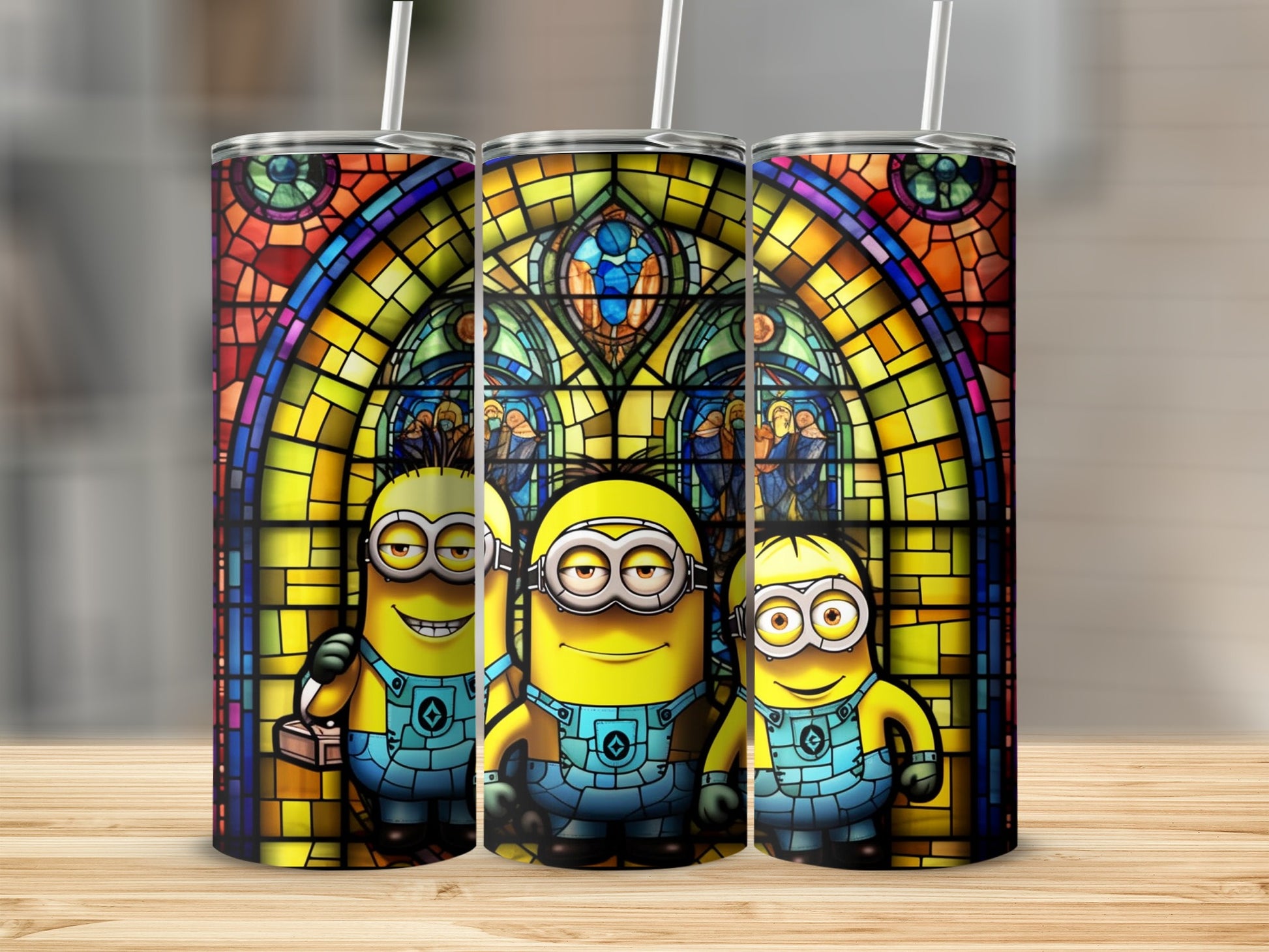 Stained Glass Cartoon Characters Design Travel Mug