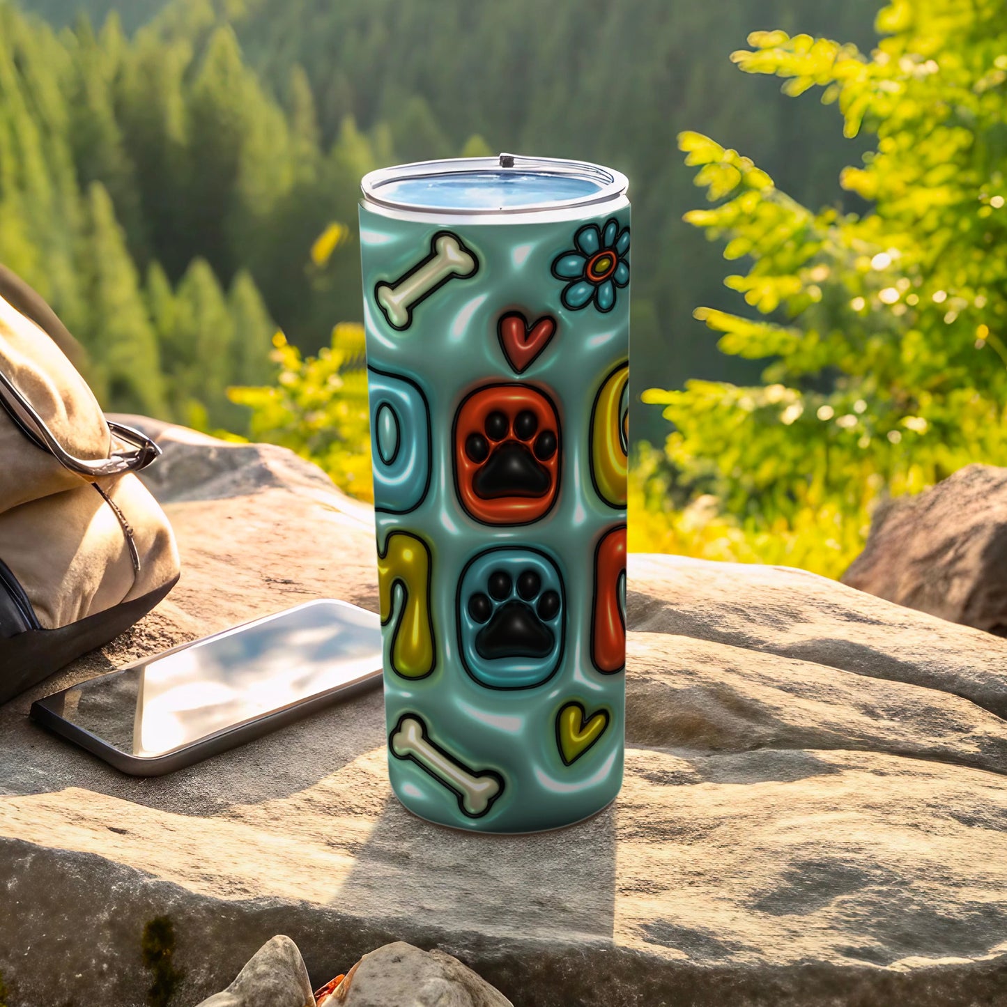 Paw Prints Bones Hearts Flower Teal Tumbler product type