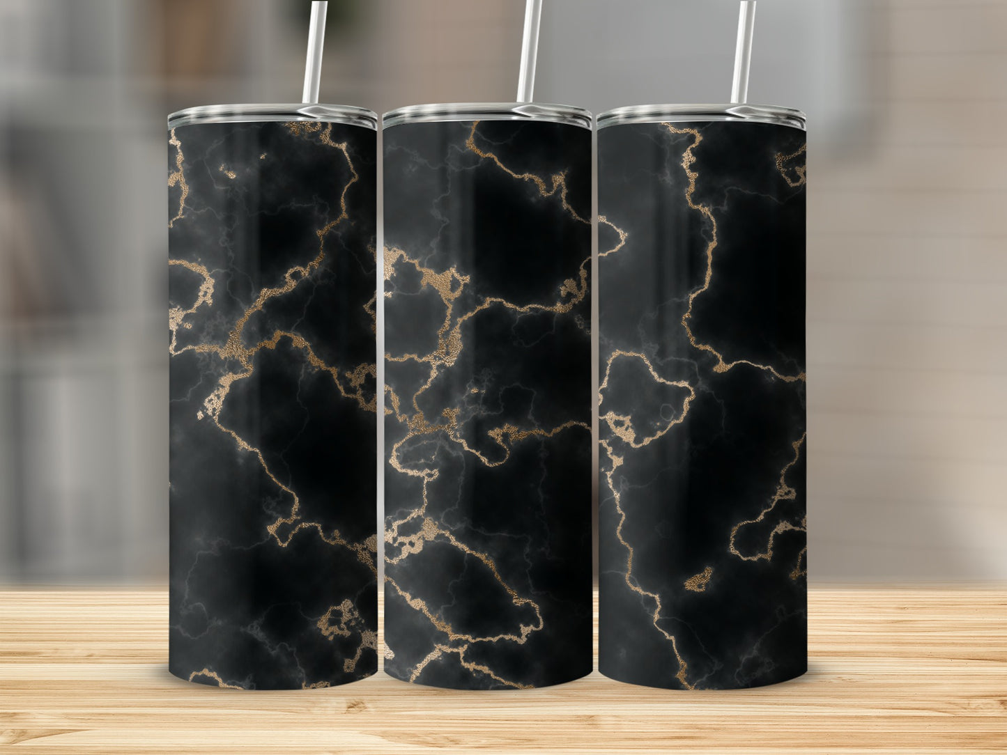 Dramatic Black Gold Marble Design Elegant Look Tumblers
