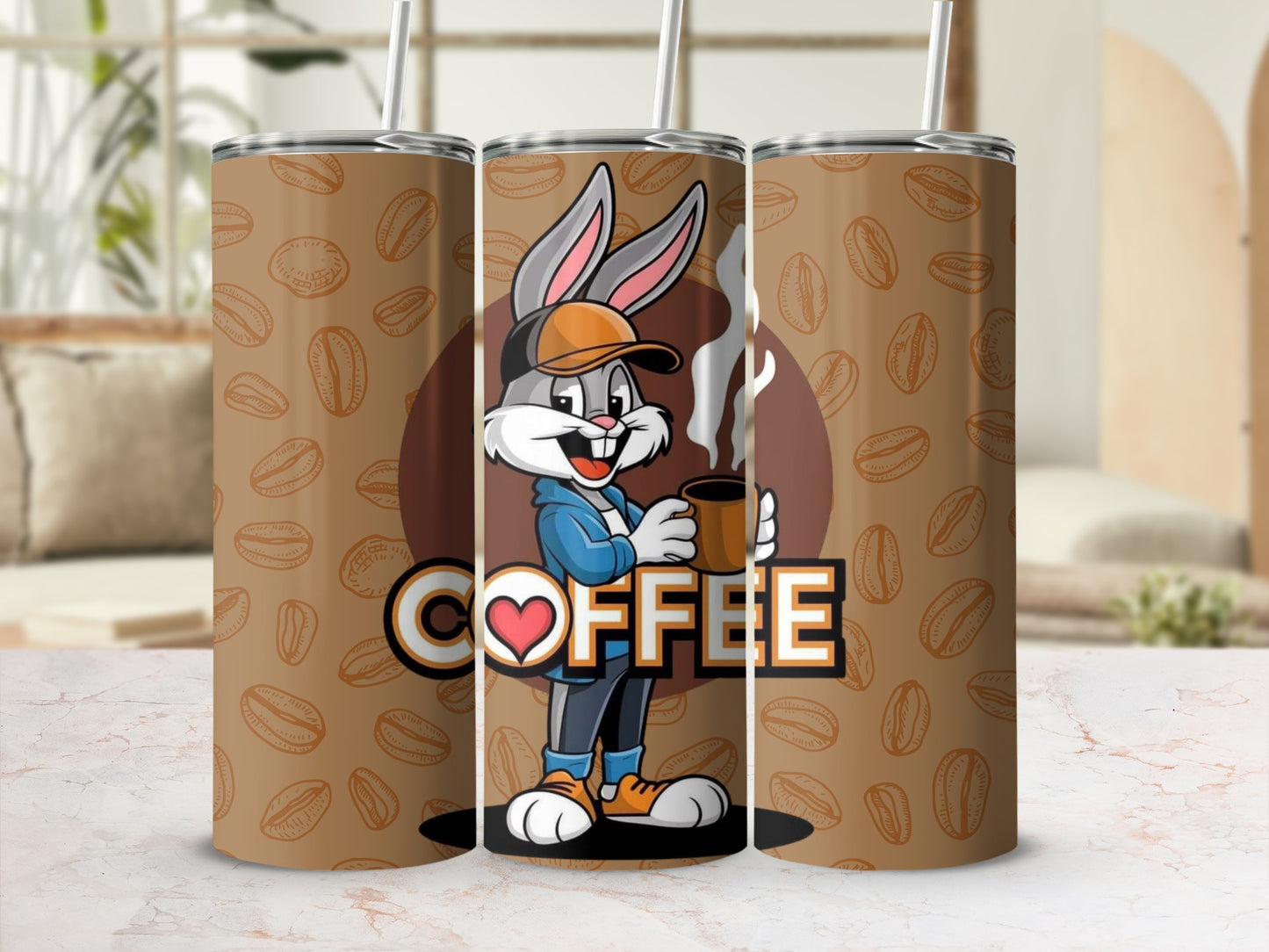 Bunny Coffee Theme Insulated Tumbler with Straw