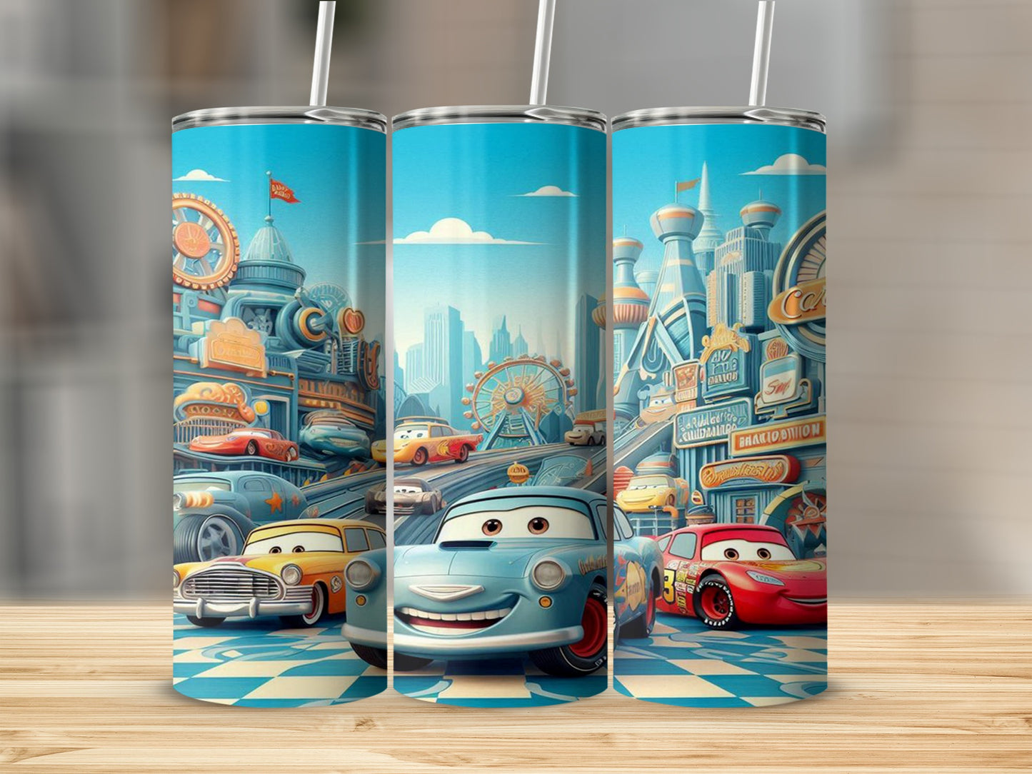 Colorful Cartoon Racing Car Theme Tall Tumbler Design
